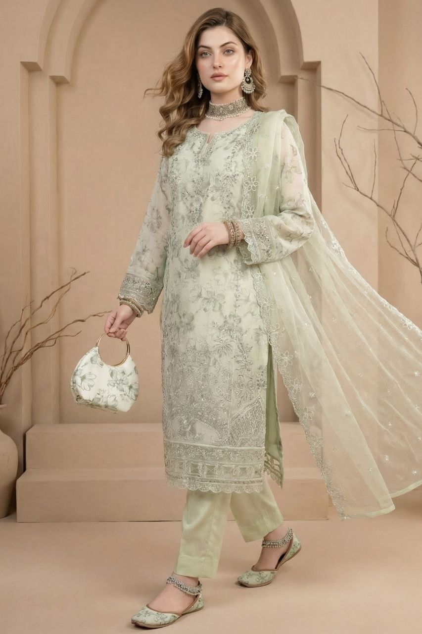 Huda | Dressline | Semi-Stitched - Organza