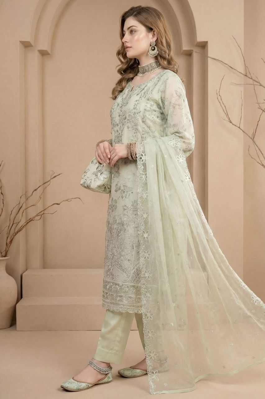 Huda | Dressline | Semi-Stitched - Organza