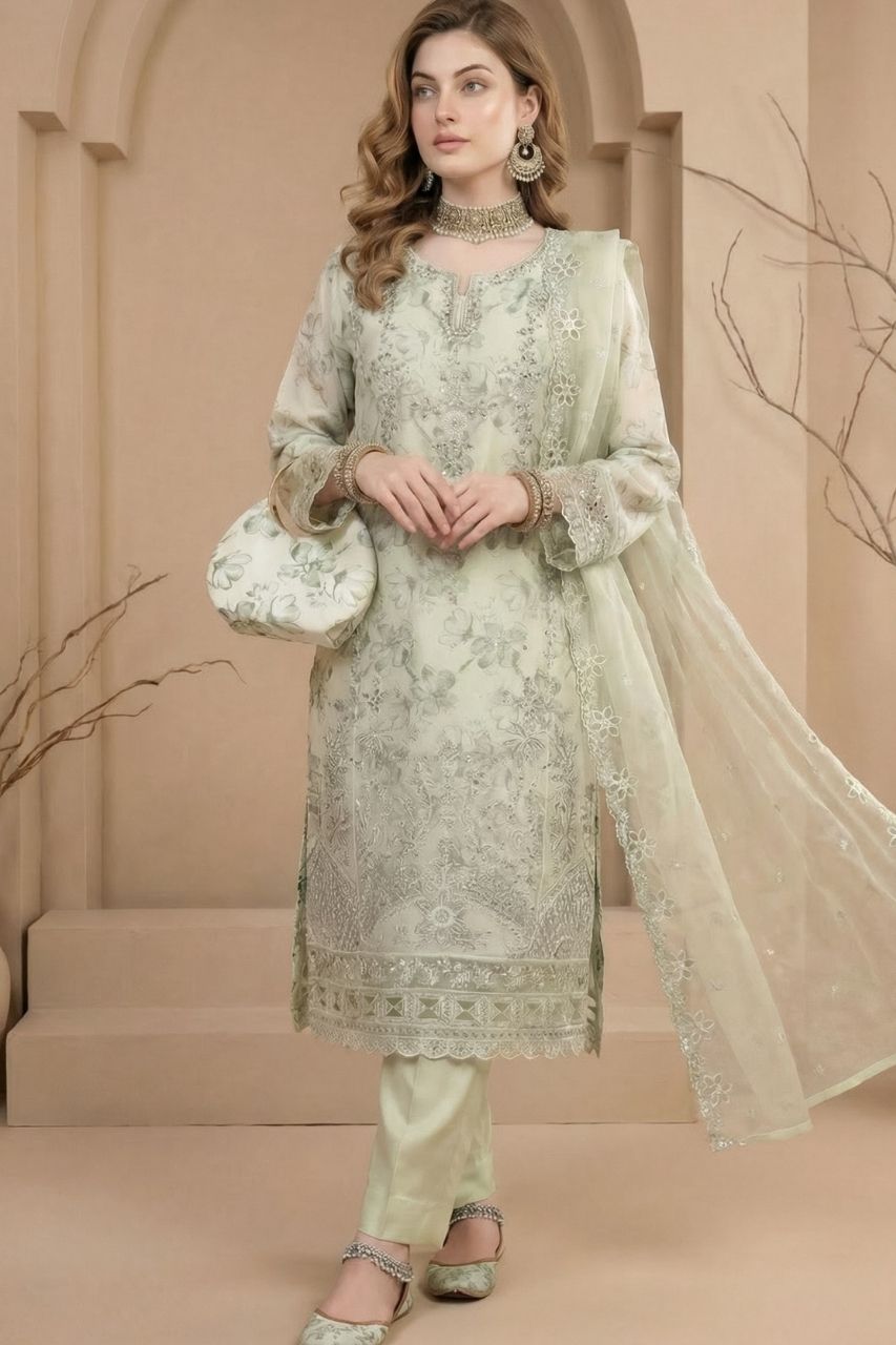 Huda | Dressline | Semi-Stitched - Organza