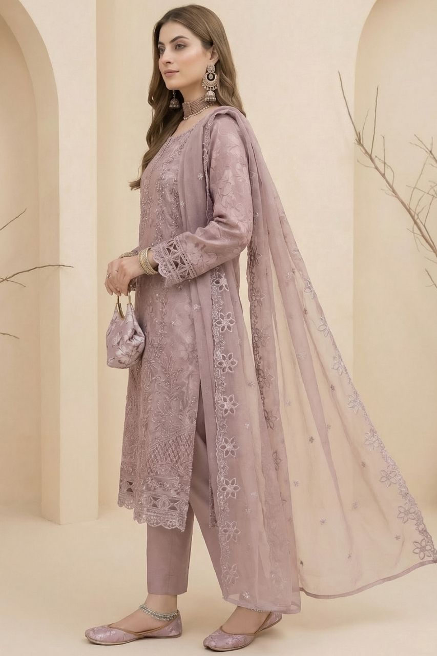 Huda | Dressline | Semi-Stitched - Organza