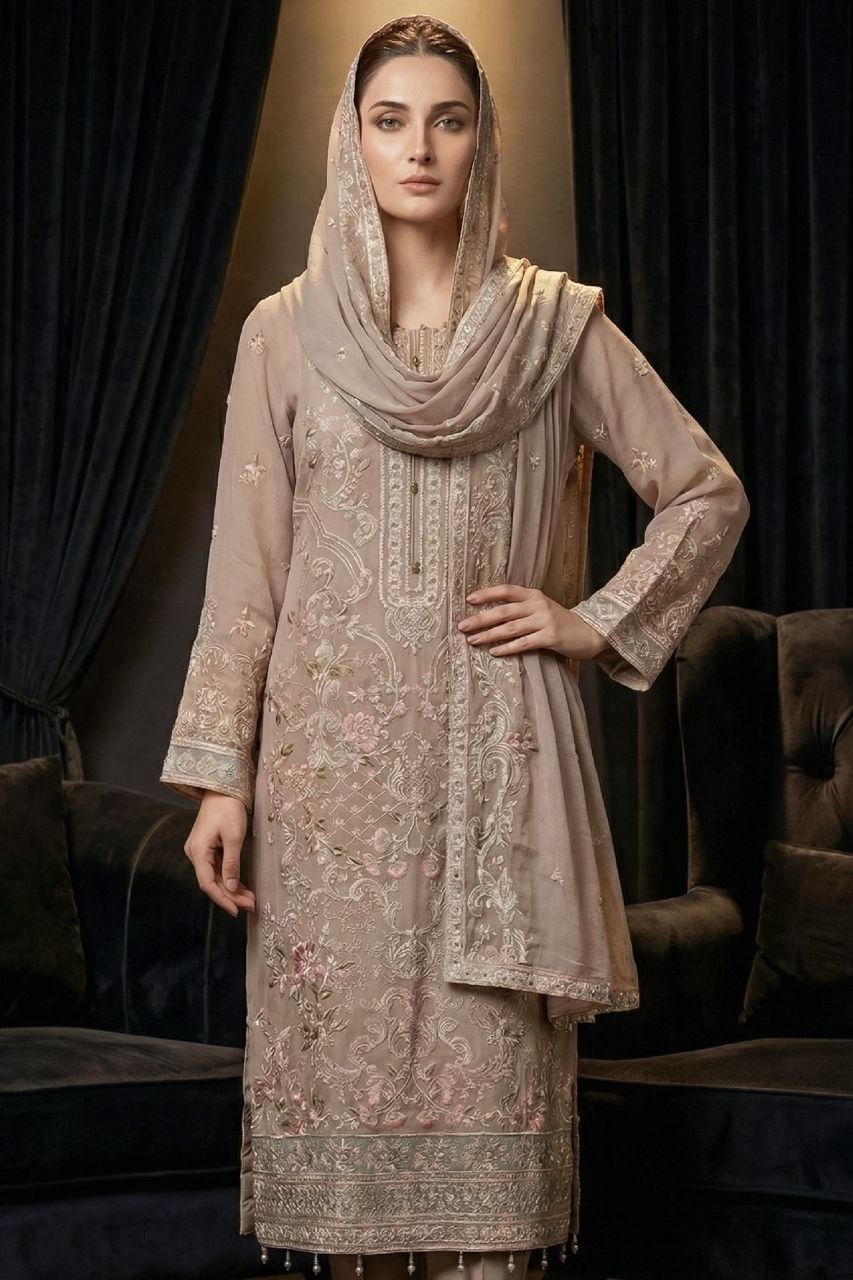 Hafsa | Dressline | Semi-Stitched - Organza