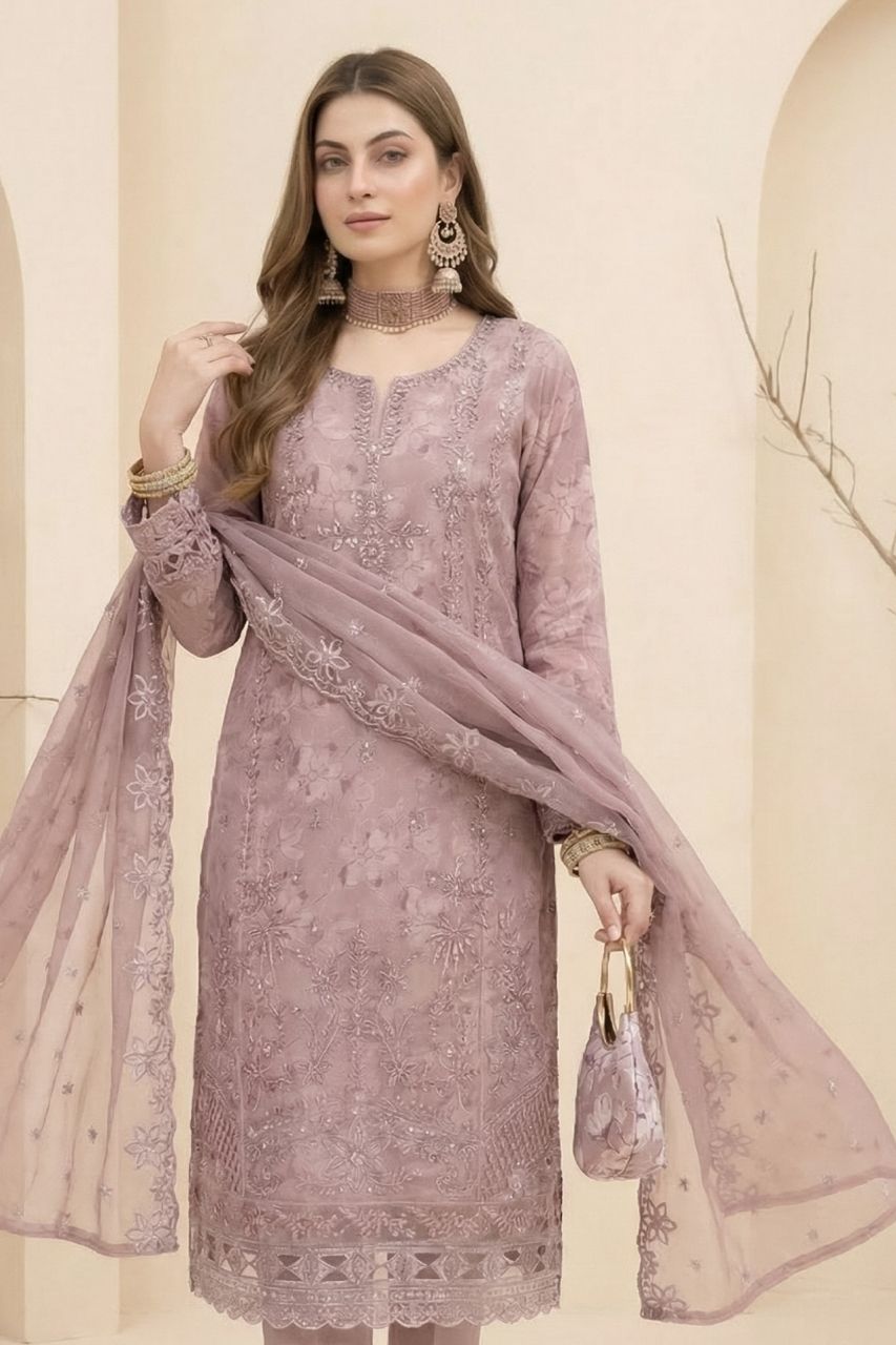 Huda | Dressline | Semi-Stitched - Organza