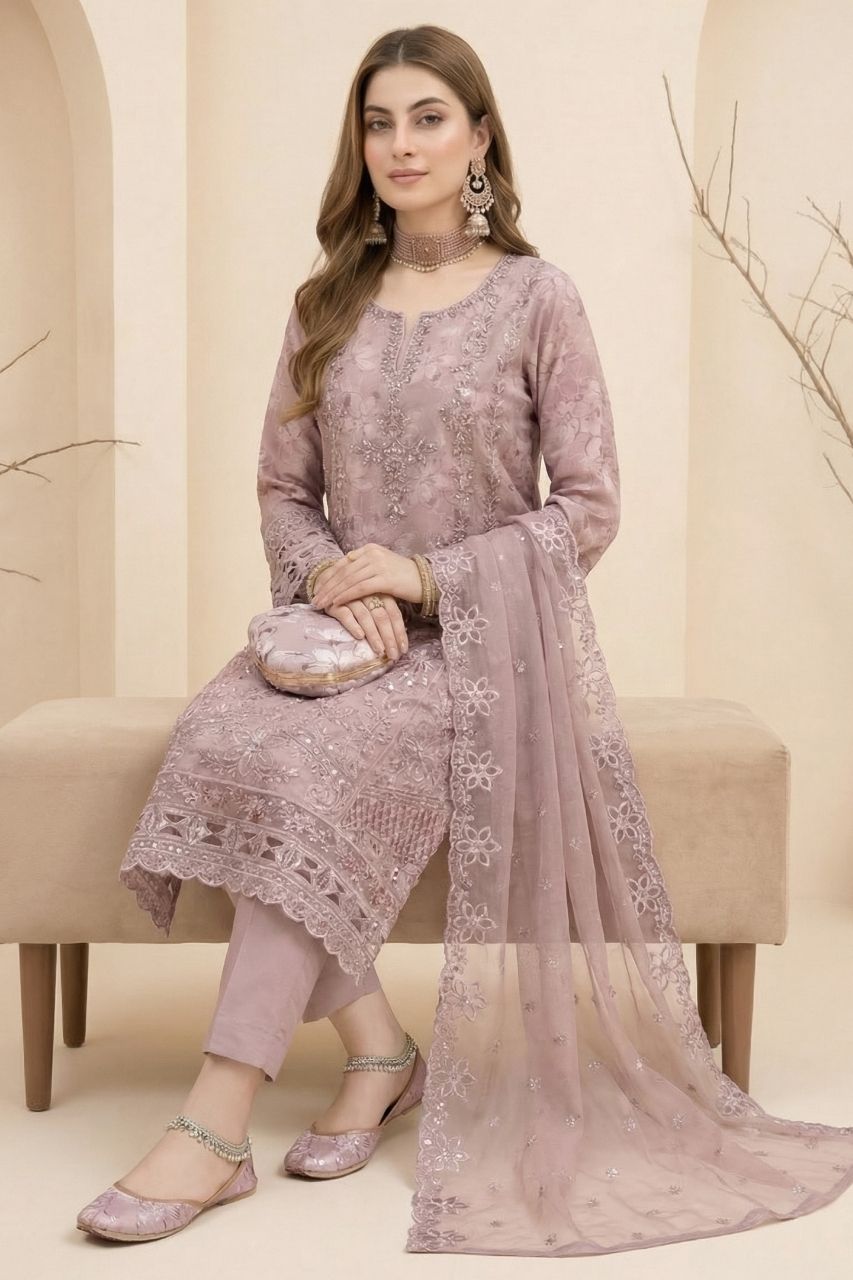 Huda | Dressline | Semi-Stitched - Organza