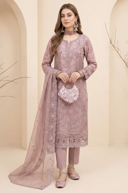 Huda | Dressline | Semi-Stitched - Organza