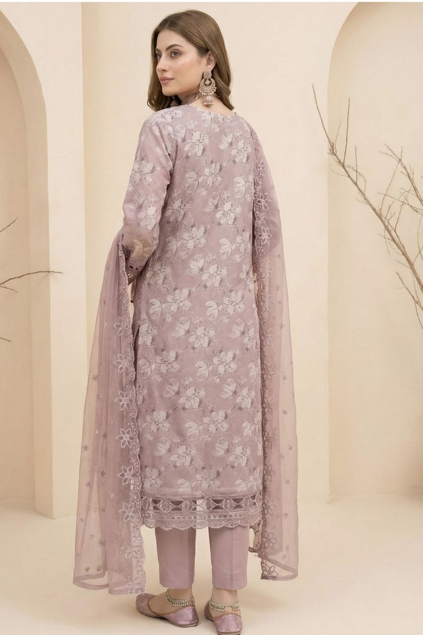 Huda | Dressline | Semi-Stitched - Organza