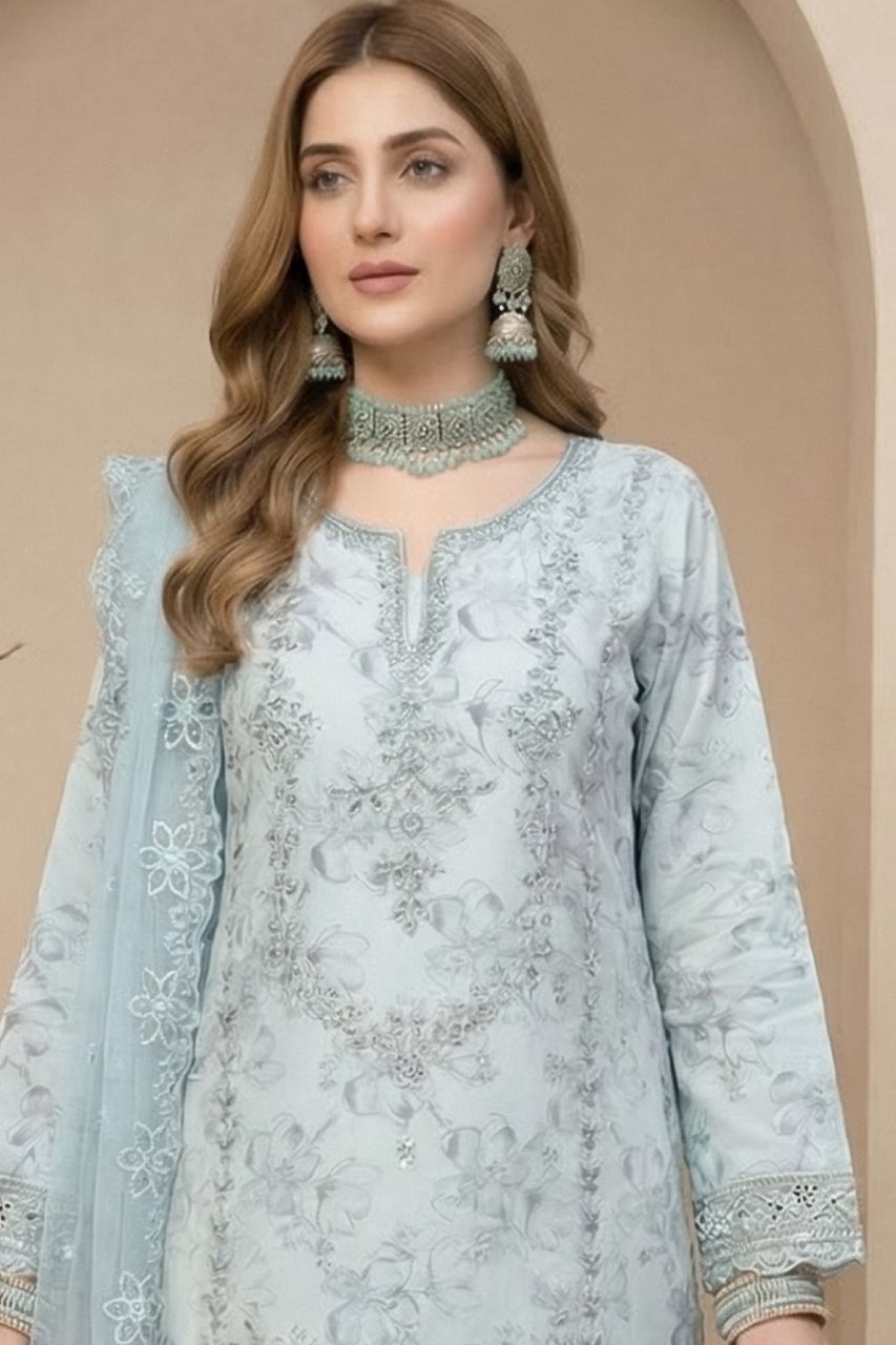 Huda | Dressline | Semi-Stitched - Organza