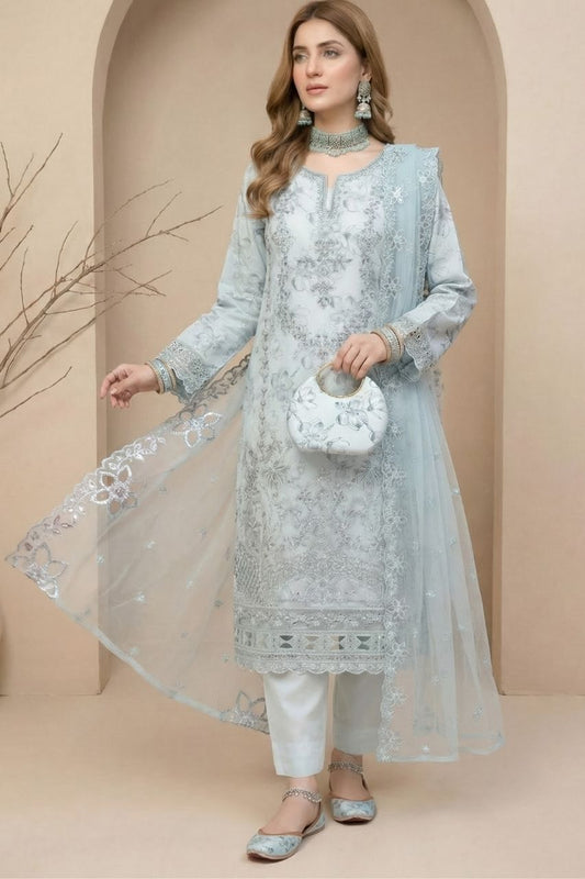 Huda | Dressline | Semi-Stitched - Organza