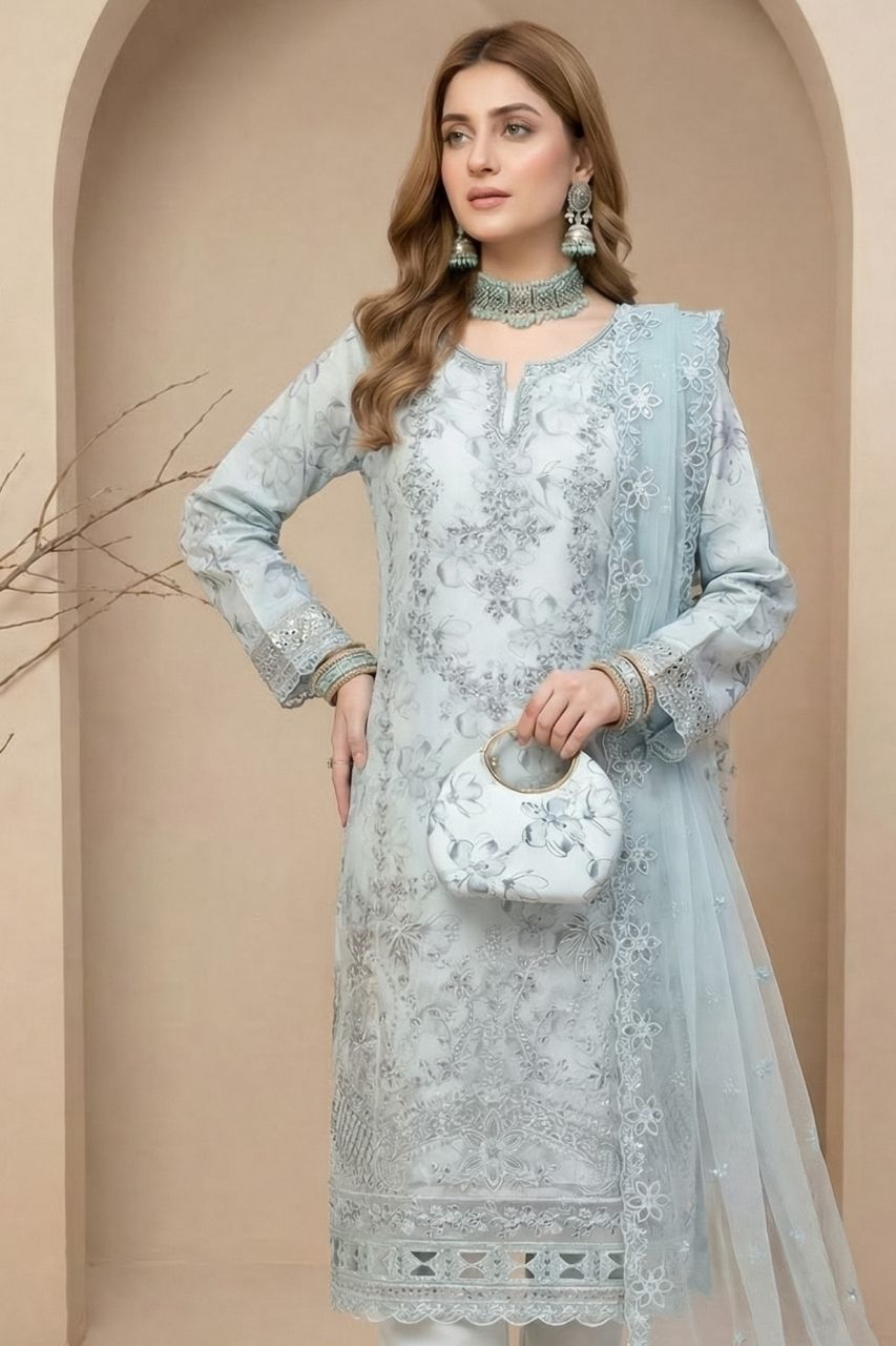 Huda | Dressline | Semi-Stitched - Organza