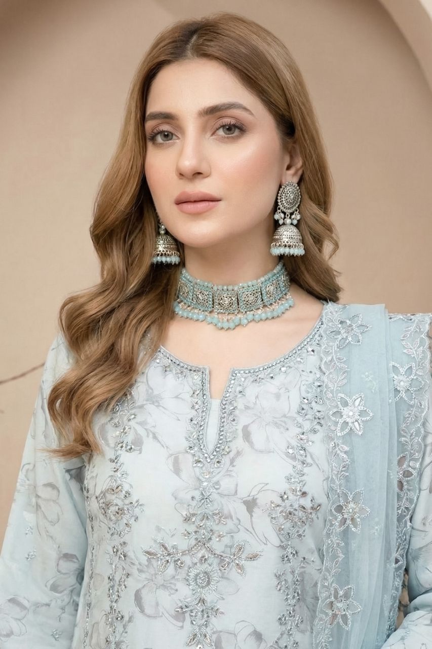 Huda | Dressline | Semi-Stitched - Organza