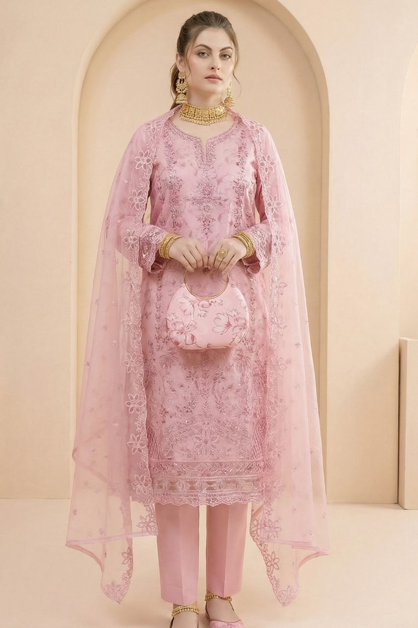 Huda | Dressline | Semi-Stitched - Organza