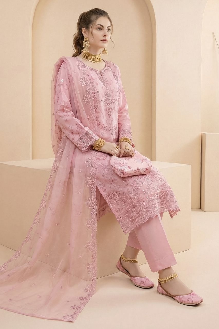 Huda | Dressline | Semi-Stitched - Organza